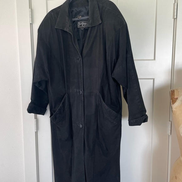 Vintage 80s Gino di Giorgio Black Leather Button Up Trench Coat Size L - Picture 9 of 16